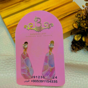 گوشواره پلیمری طرح مرمر صورتی