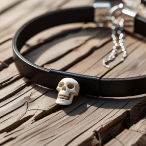 چوکر براق چرمی با آویز اسکلت ریز پلیمری